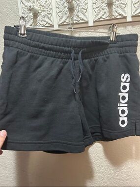 adidas Black Athletic Shorts with White Vertical Logo